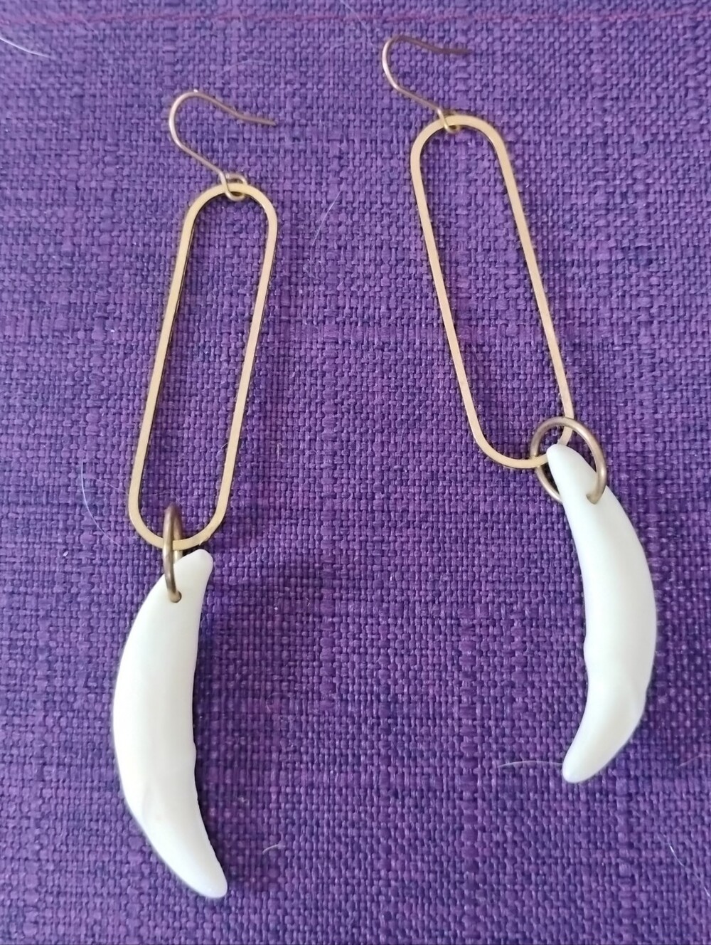 'Wiley' Coyote Tooth On Brass Statement Earrings